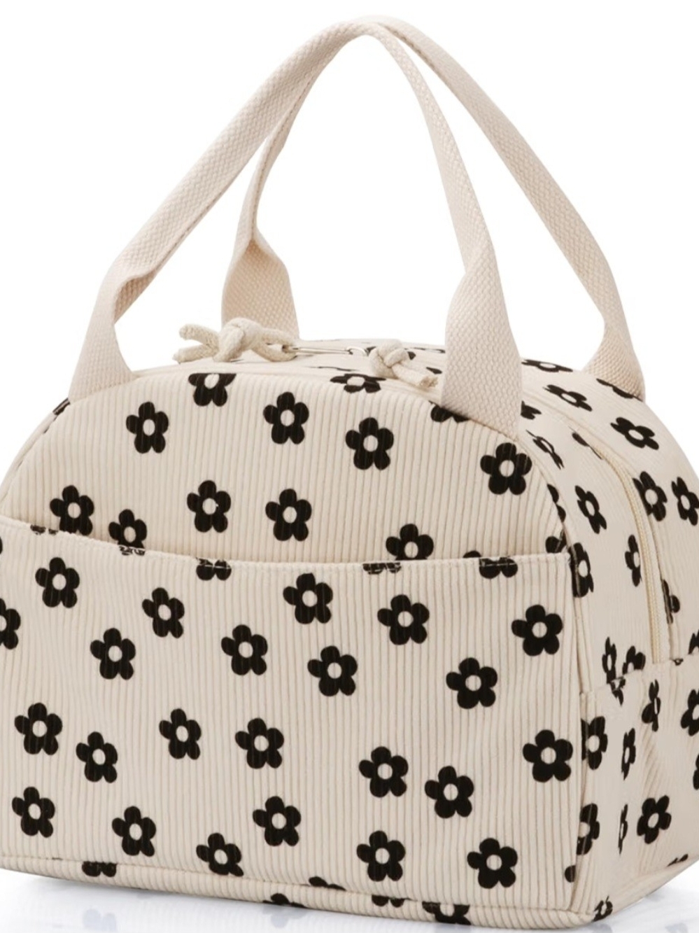 Cream Floral Corduroy Insulated Lunch Bag